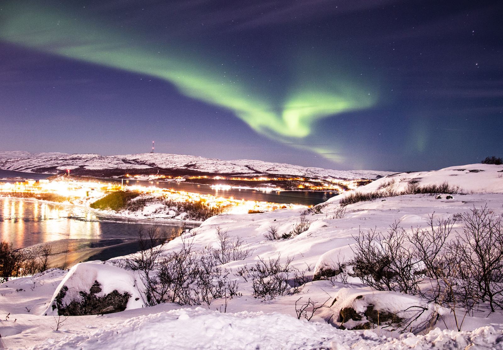 Aurora over the town